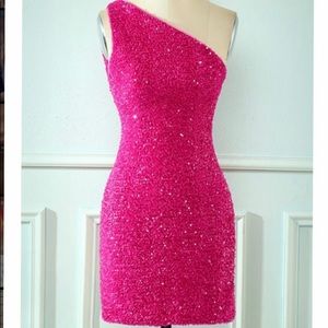One shoulder pink sequin dress NEVER WORN